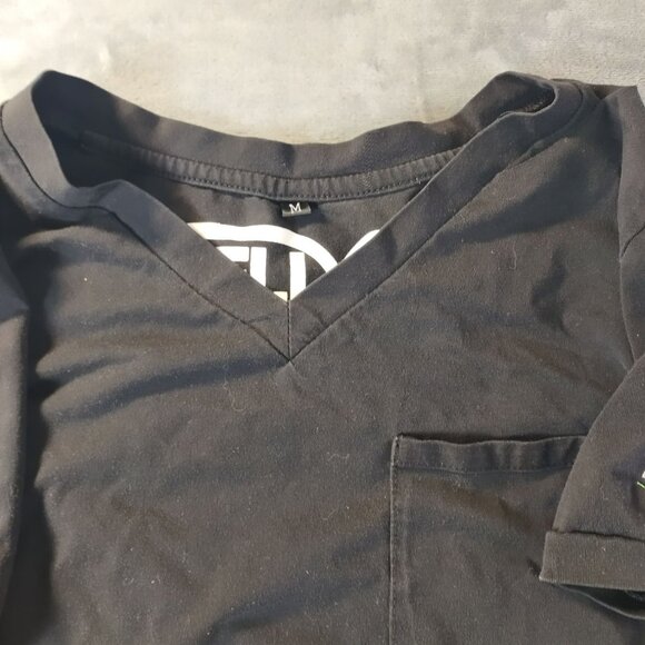 Helix by Benefit Womens Scrub Top Black Size M Stretch V Neck Workwear Pocket - Picture 7 of 11